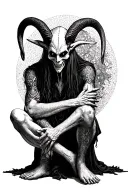 Nameless Ghoul Impera Baphomet posing with crossed legs tattoo design idea