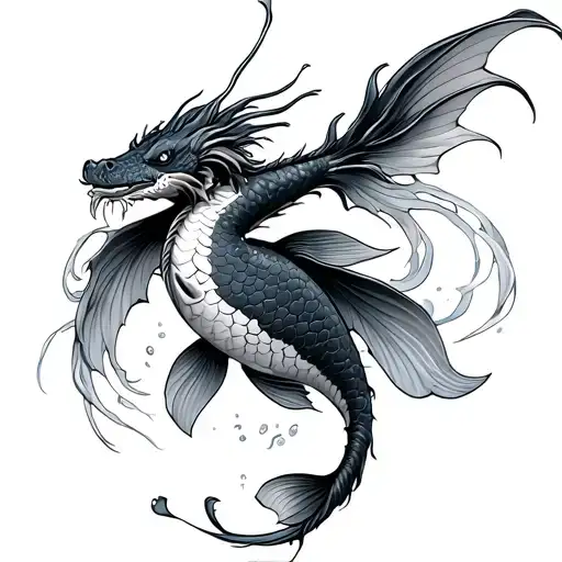 koi fish with dragon flying away tattoo design idea