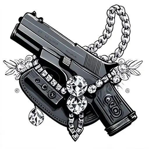 gun and holster with diamond necklace intertwined tattoo design idea