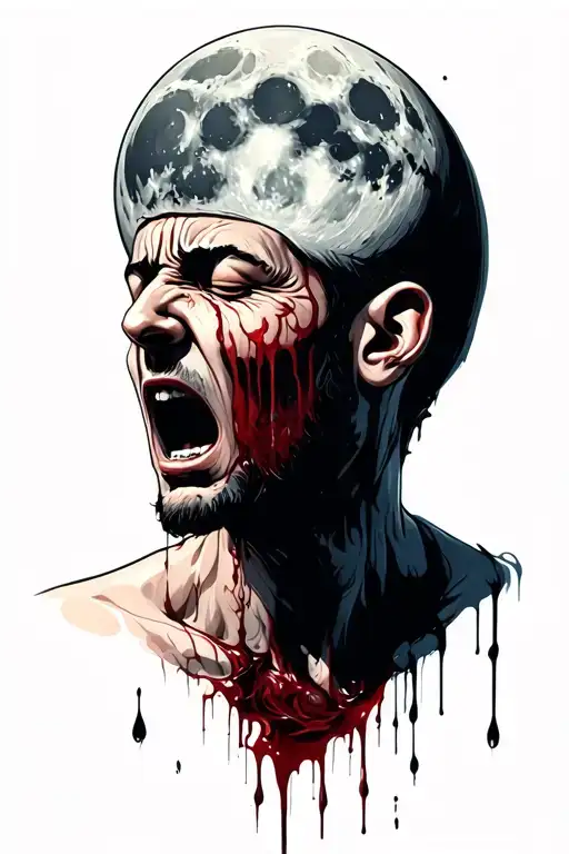 man crying blood tears and a full moon tattoo design idea