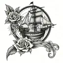 ship and compas rose tattoo design idea