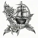ship and compas rose tattoo design idea