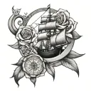 ship and compas rose tattoo design idea