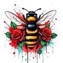 Tattoo with a cute bumblebee and little tinkerbell with roses and looks Gothic tattoo design idea
