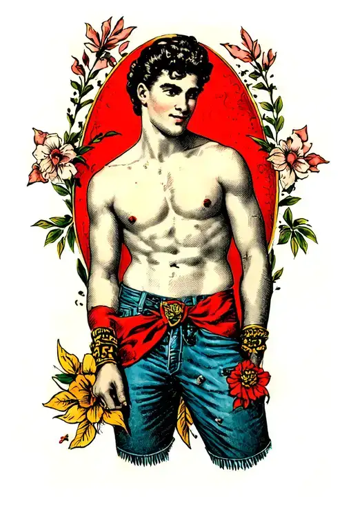 gay pin up male shirtless tattoo design idea