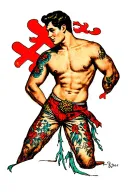 gay pin up male shirtless tattoo design idea