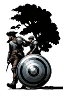 shield dad and son walking tattoo design idea
