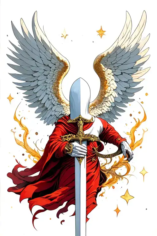 faceless Angel holding sword surrounded tattoo design idea