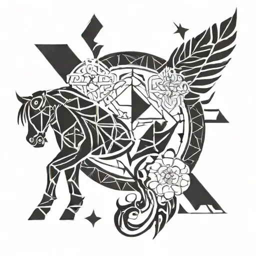Sagittarius represented in several geometric shapes, with each sign (Leo, Taurus, Capricorn, Scorpio) tattoo design idea