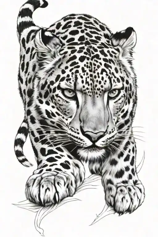 snow leopard walking tattoo design idea