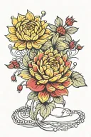 yellow Chrysanthemum 1 red rose, string pearls inside tattoo design idea