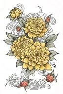 yellow Chrysanthemum 1 red rose, string pearls inside tattoo design idea