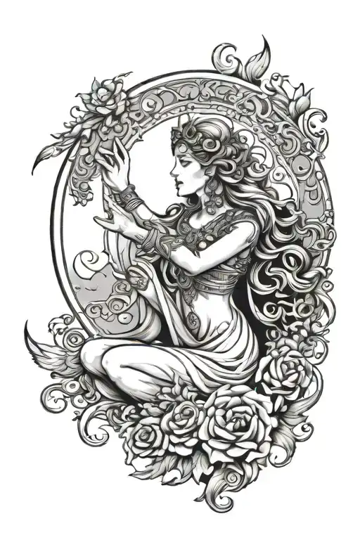 freya goddess moon tattoo design idea