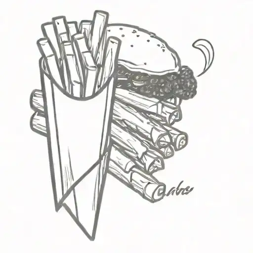 pack of belgian fries with 3 pieces of Serbian cevapi next to it tattoo design idea