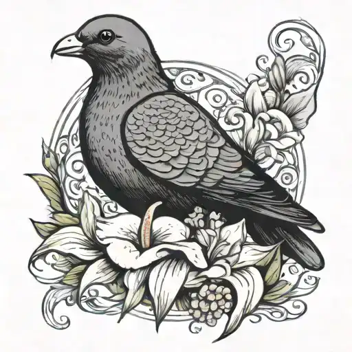 memorial pigeon with calla lily tattoo design idea