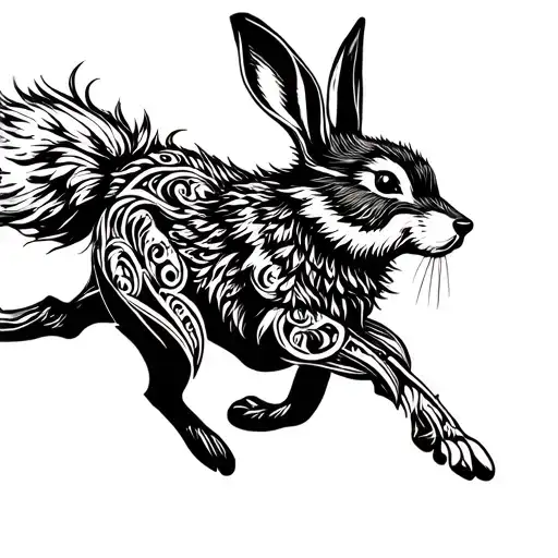 rabbit running from wolf tattoo design idea
