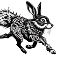 rabbit running from wolf tattoo design idea