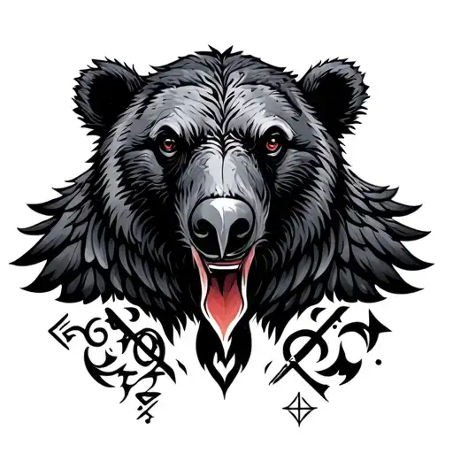 bear and slavic symbols with raven tattoo design idea