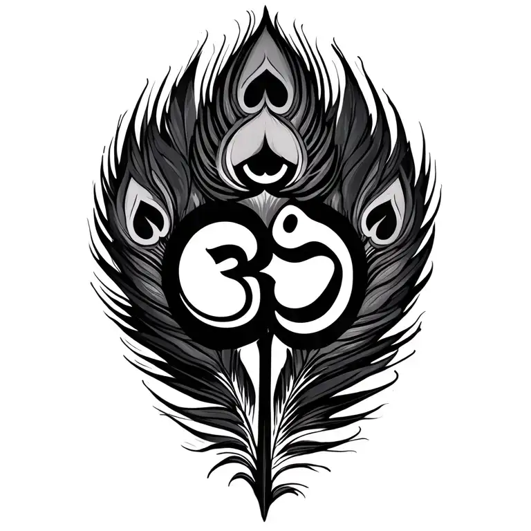 Trident and peacock feather with Om symbol intertwined tattoo design idea