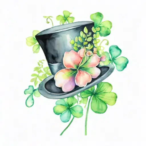 clovers, black top hat Irish heritage tattoo design idea