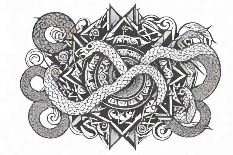 mandala design snake and thunder tattoo design idea