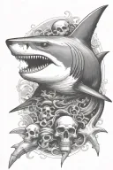 shark with skull and crossbones tattoo design idea