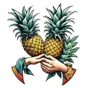 two pineapple holding hands tattoo design idea