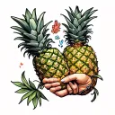two pineapple holding hands tattoo design idea