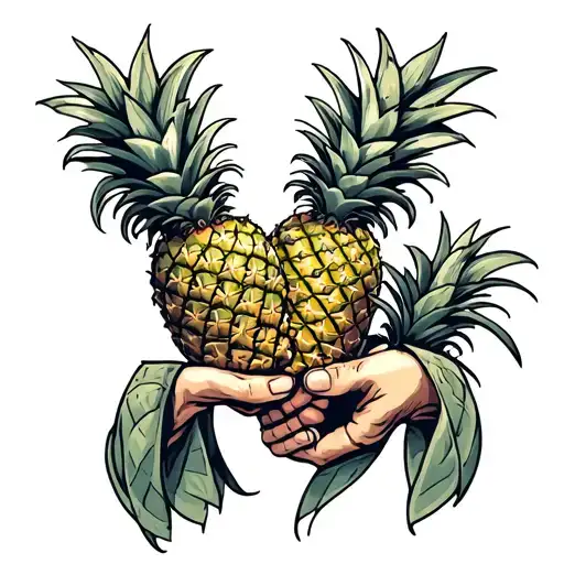 two pineapple holding hands tattoo design idea