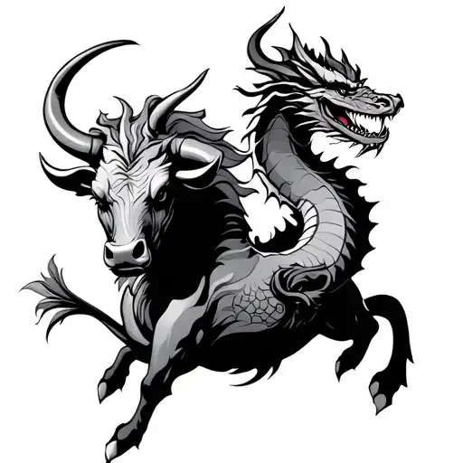 taurus bull and dragon fighting tattoo design idea
