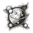 A celestial-themed tattoo representing the birth of your son, incorporating stars and planets tattoo design idea