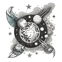 A celestial-themed tattoo representing the birth of your son, incorporating stars and planets tattoo design idea