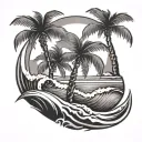Palm Tree With Wave tattoo design idea