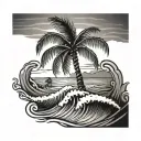 Palm Tree With Wave tattoo design idea