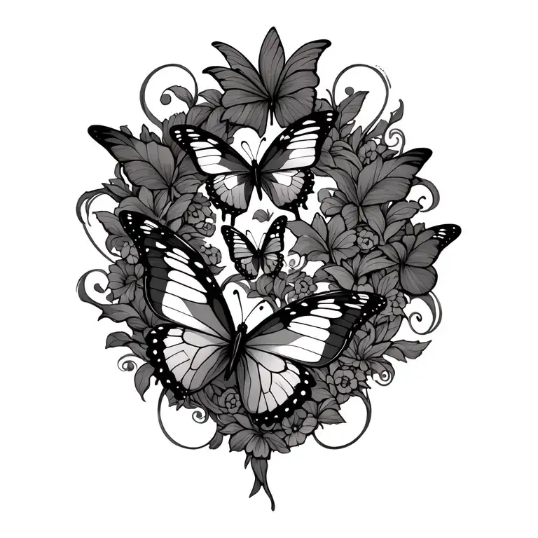 butterfly and scroll/vine-style tattoo featuring the butterflies from the anime D. Grayman tattoo design idea