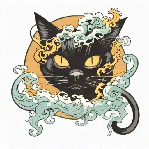 black cat with smoke coming tattoo design idea