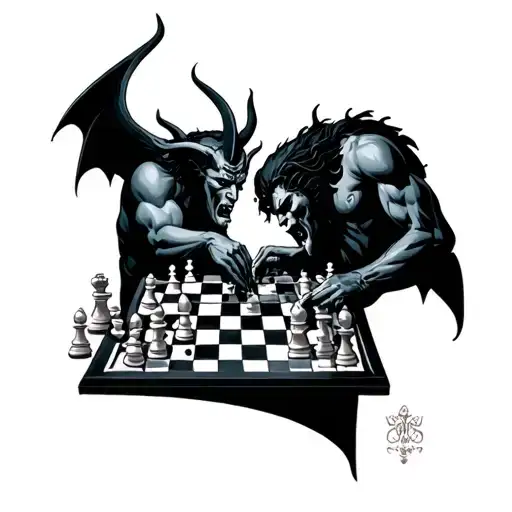 God And Devil Playing Chess tattoo design idea