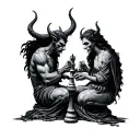 God And Devil Playing Chess tattoo design idea