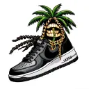 Palm tree with gold teeth grills with palm tree wick dreads and with a Haitian 1804 chain and black Air Force shoes  tattoo design idea