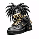 Palm tree with gold teeth grills with palm tree wick dreads and with a Haitian 1804 chain and black Air Force shoes  tattoo design idea