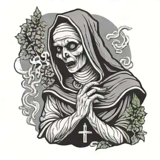 evil nun smoking weed holding tattoo design idea