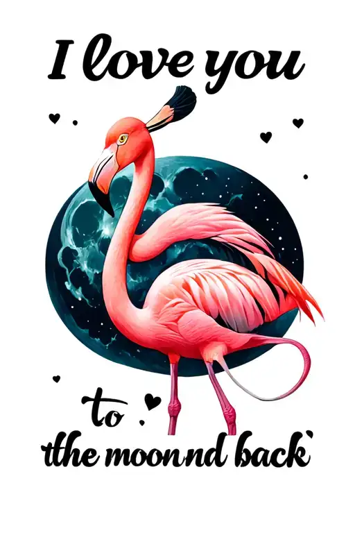 "Iloveyou to the moon and back" flamingo hidden in i love you tattoo design idea