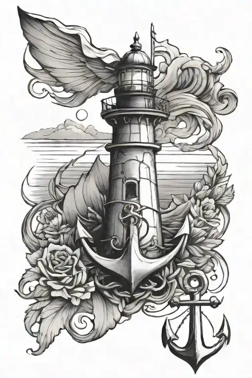 anchor and lighthouse tattoo design idea