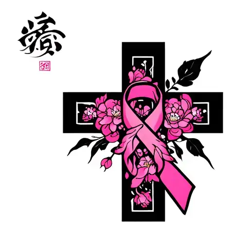 cross with cancer ribbon  tattoo design idea