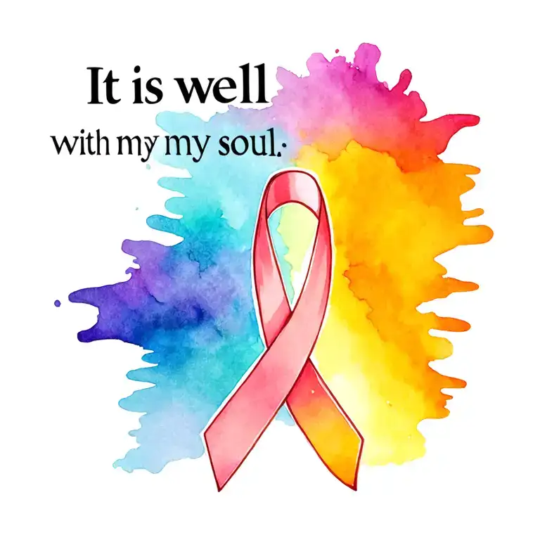 "It is well with my soul" cancer ribbon symbolizing transformation tattoo design idea
