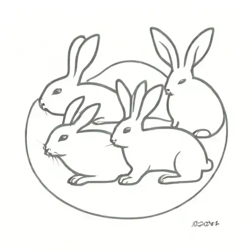 3 rabbits on a thin black line tattoo design idea