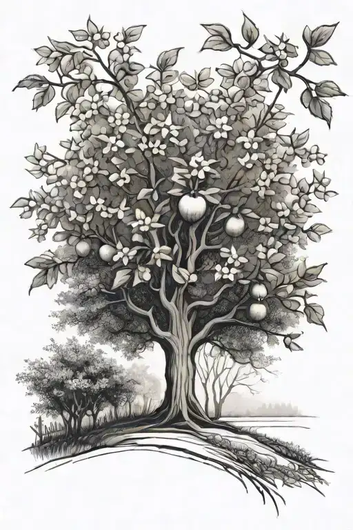 The road ahead of me is straight and long, but I'm going to bend my apple tree tattoo design idea
