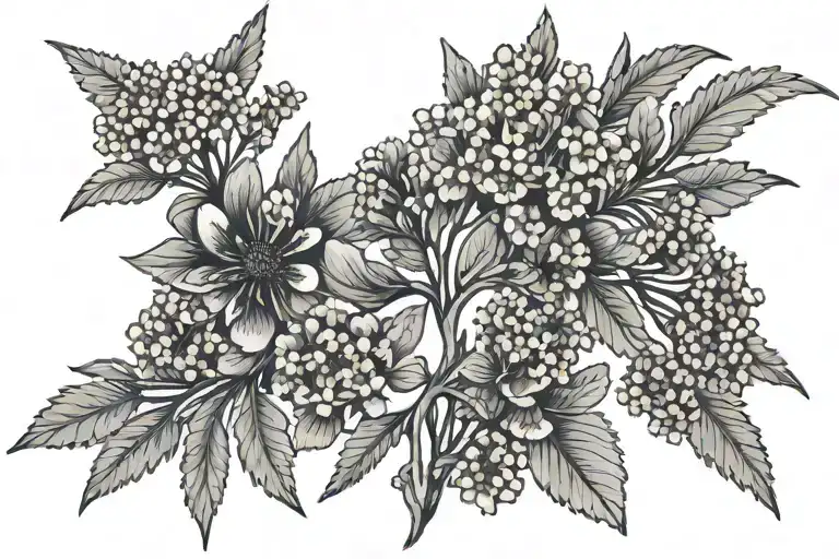 symmetrical yarrow flower branches tattoo design idea