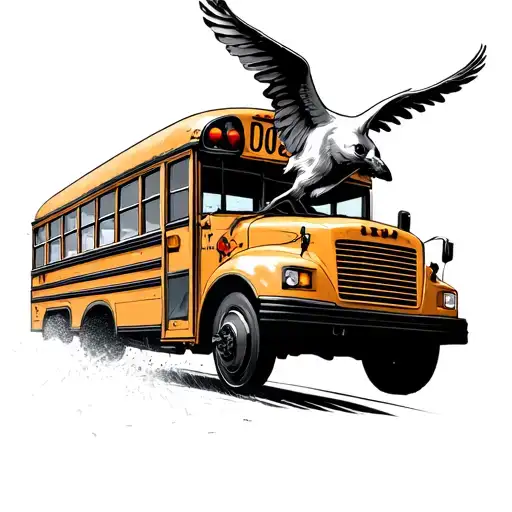 layerd Stengel of a bald egal landing on a school bus tattoo design idea