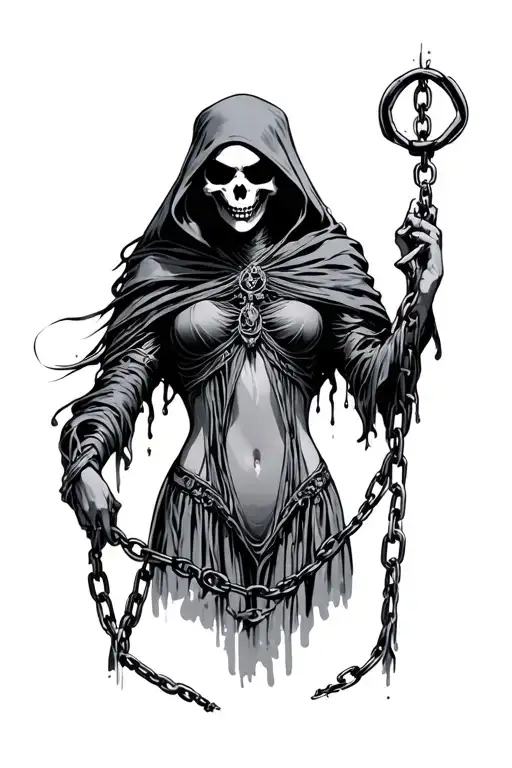 reaper and gothic female slave chains ancestor tattoo design idea